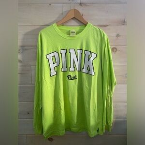 PINK Victoria's Secret Women’s Tops Neon Yellow-Green Long Sleeve Tee Size L